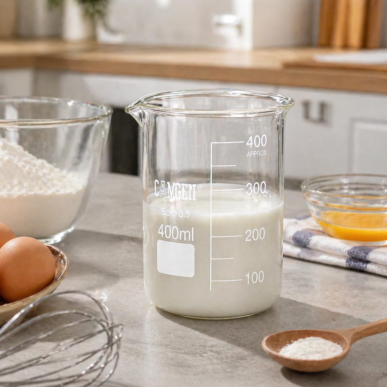 400 ml Cam Beher – Isıya Dayanıklı Laboratuvar Tipi Ölçü Kabı