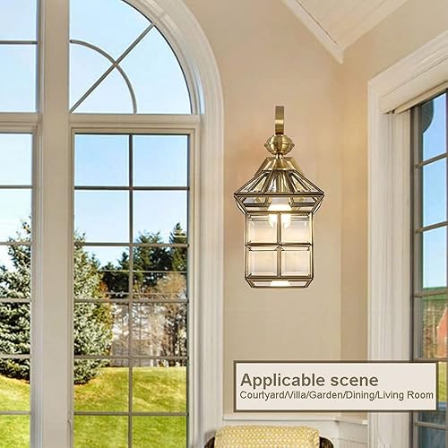 Miniatura 2 de Lámpara de pared impermeable para exteriores, aplique de latón, lámpara de pared de cobre exterior con pantalla de vidrio transparente, luces