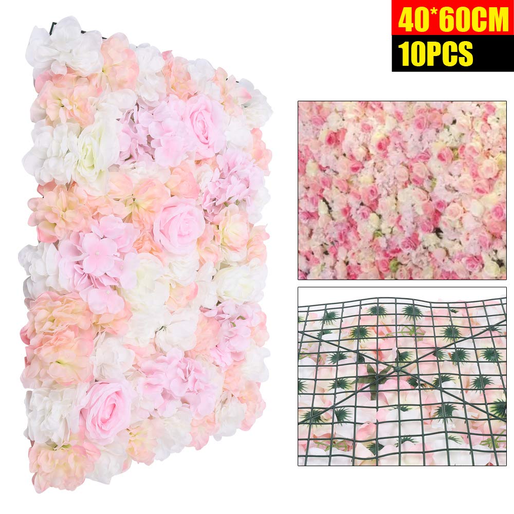 DIY Künstliche Blumenwand 60x40cm, 10 Stück Romantische Kunstblumen Blumen Panel Seidenblume für Hochzeit Fotografie Party Hintergrund Dekoration, 40 * 60cm