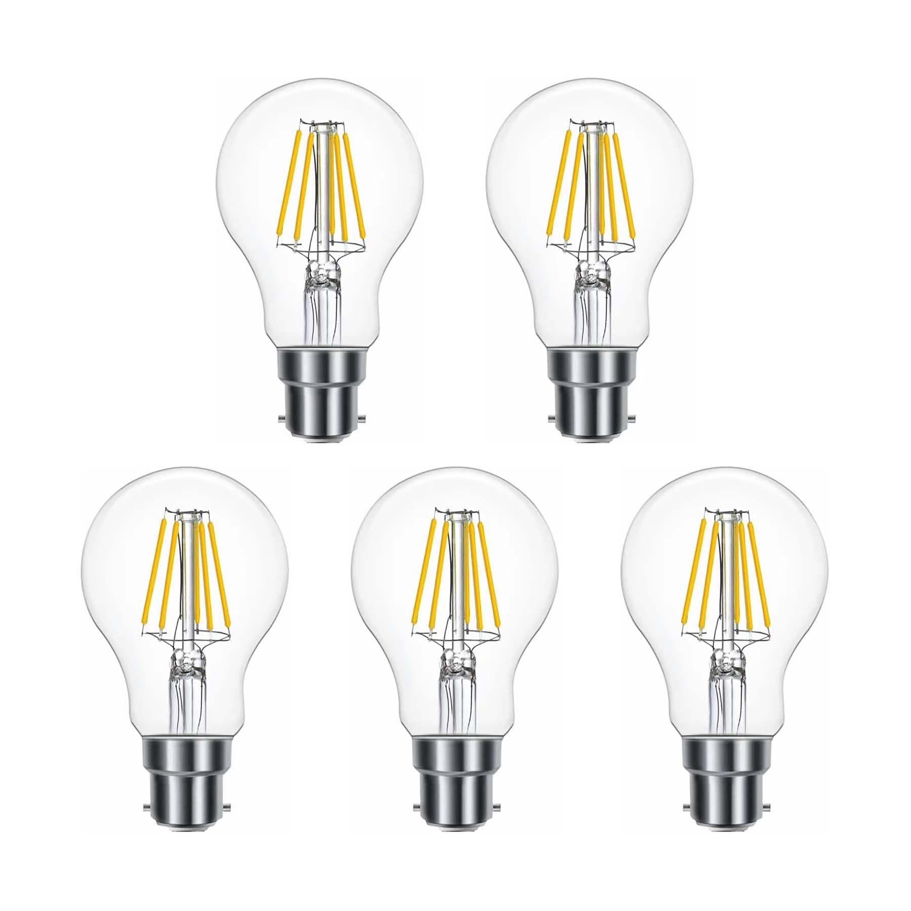 G.W.Sยฎ LED Filament Bulb, GLS A60 B22 Bayonet, LED Globe Bulb, 8W Dimmable Warm White 2700K, Clear Glass, Pack of 5