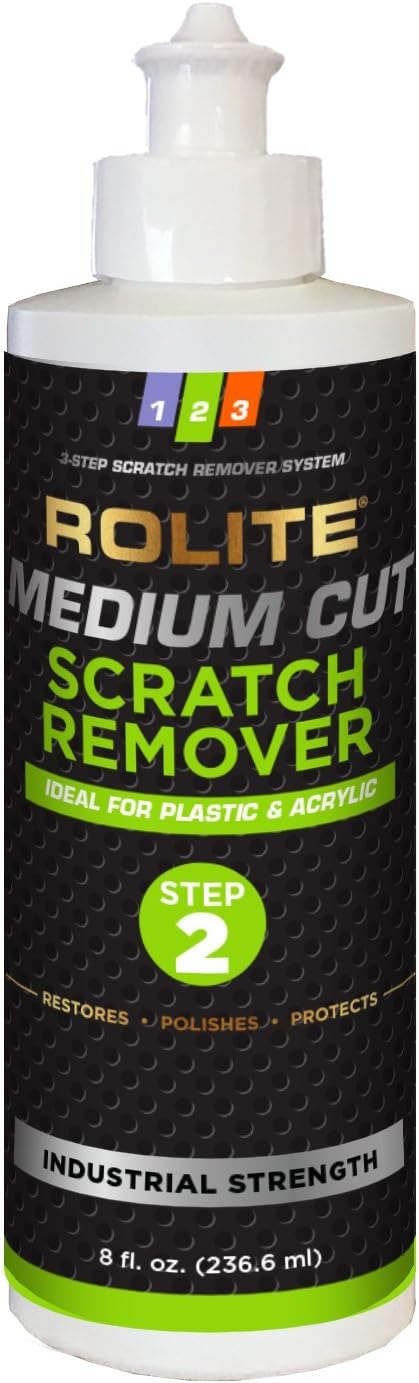 Rolite - RMCSR8z Medium Cut Scratch Remover (8 fl. oz.) for Plastic & Acrylic Surfaces Including Marine Strataglass & Eisenglass, Headlights, Aquariums