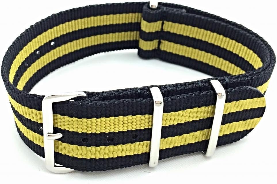 NewLife 24mm Black/Gold Nylon Fabric Watchband | Vintage, Military Style, Heavy Duty Replacement Wrist Watchstrap that brings to Any Watch