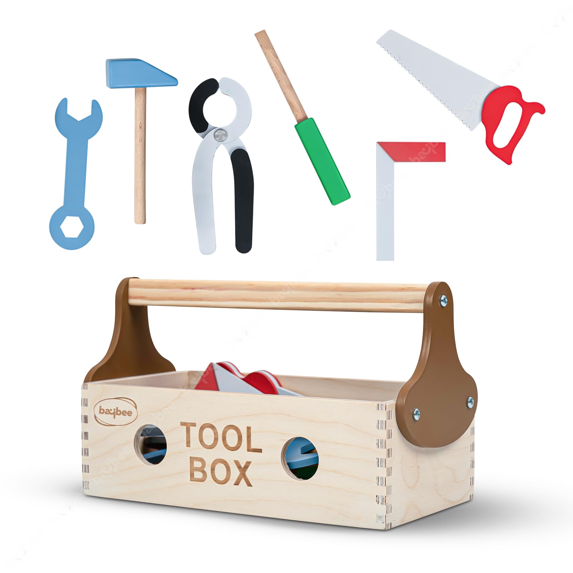 Baybee Wooden Toy Tool Kit Set for Kids | Mechanical Construction Toy Set DIY Educational Play Set | Carpenter Pretend Play Large Tool Kit for Kids | 6 Wooden Tools with Box Set for 3+ Years (B0D2DGG3QG) Amazon Price History, Amazon Price Tracker