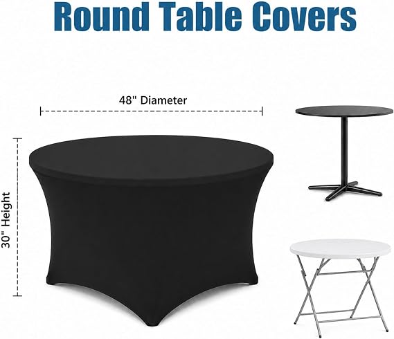 Round Table Covers - 6 Pack 48x30 Inch Table Cloth - Black