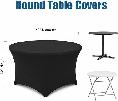 Round Table Covers - 6 Pack 48x30 Inch Table Cloth - Black