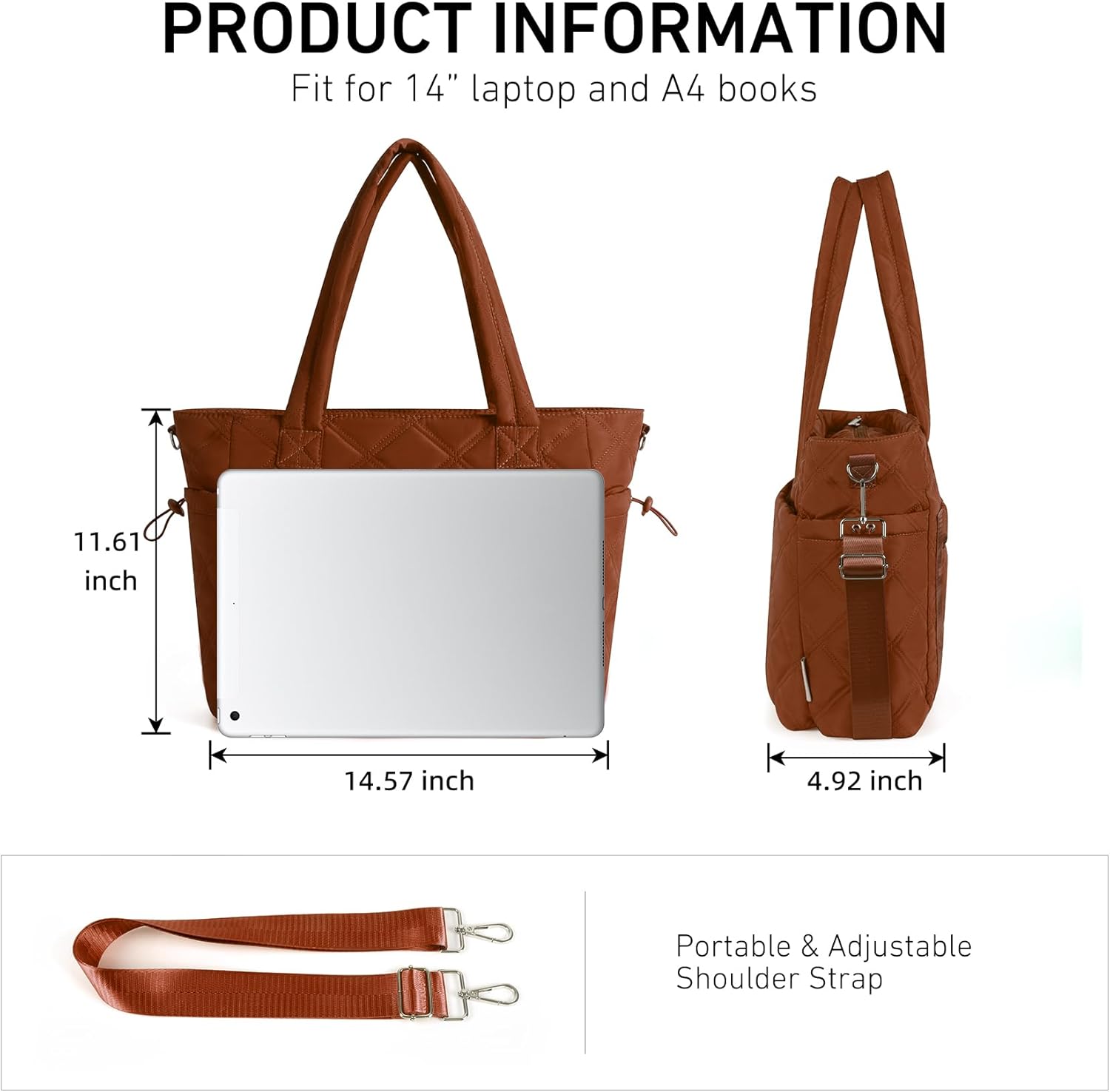 Rueesh Lightweight Puffer Tote Bag with Zipper for Women, Quilted Shoulder Bag with Compartments for Travel, Work, Shopping