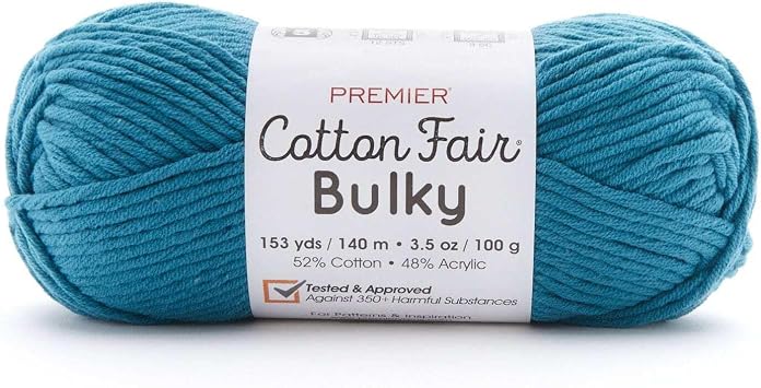 Premier Yarns Cotton Fair Bulky Yarn, Made with Cotton and Acrylic, Ideal Yarn for Crocheting and Knitting, Bulky Yarn, Machine-Washable, Cadet, 3.5 oz, 153 Yards