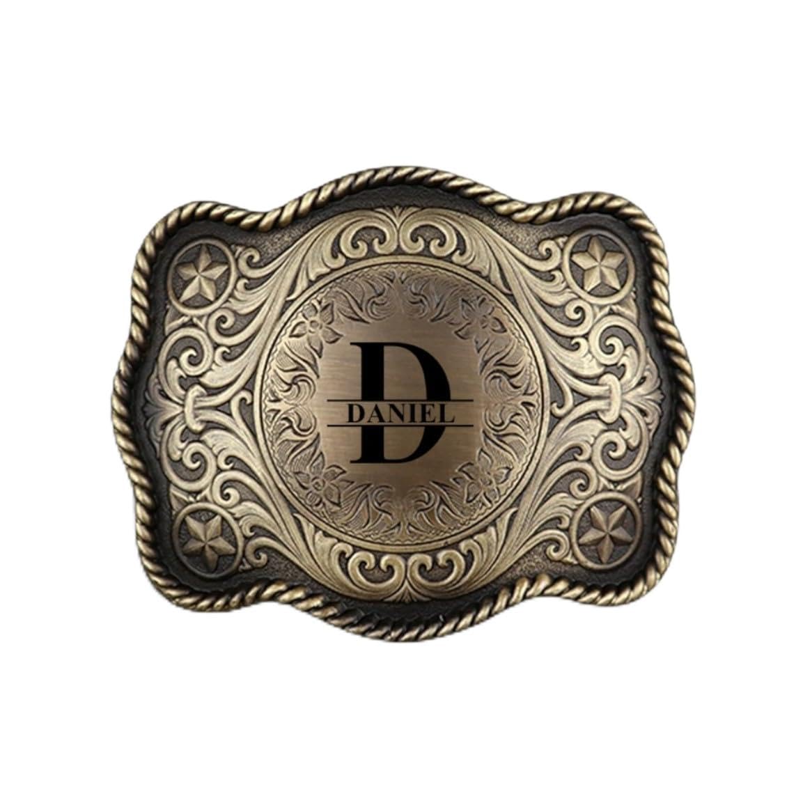 Personalized Western Belt Buckles Men, Cowboy Rodeo Floral Belt Buckle for Removable 1.5" Leather Snap Belt Strap