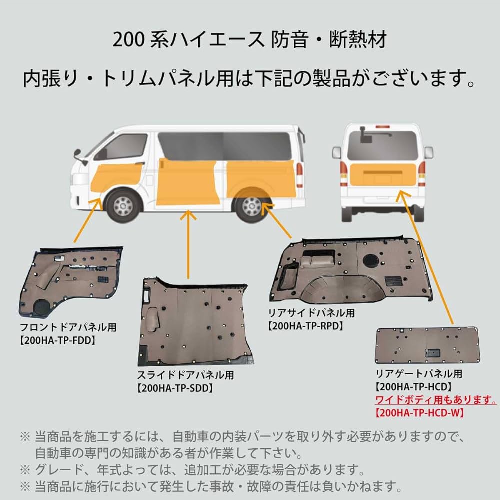 ハイエースリアガラス目隠しパネル防音断熱仕様左右セット ハイエースリアガラス目隠しパネル防音断熱仕様左右セット ハイエース
