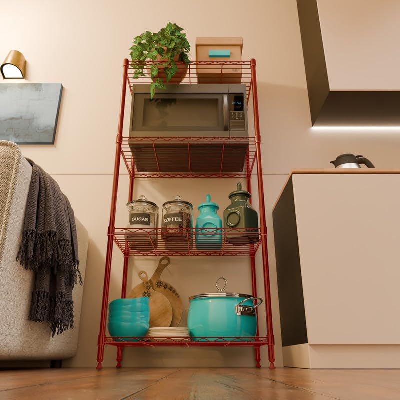 Image of 4-Shelves Heavy Duty Steel Storage Rack | Multipurpose Shelving Unit for Kitchen, Home & Utility
