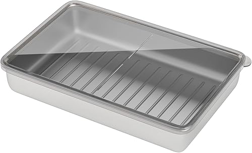 Freshmage Recipiente de queso para refrigerador, 2 unidades, recipientes herméticos de acero inoxidable para almacenamiento de carne de delicatessen