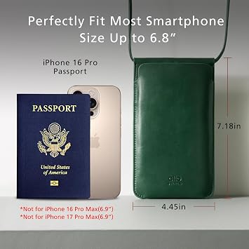alto Leather Phone Purse Case, Italian Leather Crossbody Cellphone Bag with Card Holder, Pocket, Shoulder Strap, for Men and Women, fits iPhones and Android Phones up to 6.8 inches (Cement Gray)