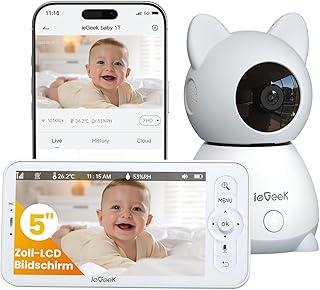 ieGeek 2K-Babyphone mit Kamera und Nachtsicht, 5-Zoll-WLAN-Video-Babyfon, Gegensprechfunktion, Schrei-/Bewegungserkennung, Temperaturerkennung, PTZ, Mobile App