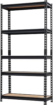 Garage Shelving Heavy Duty Storage Shelves 2000Lbs Capacity, 5 Tier Adjustable Metal Shelving Unit 30" W x 12" D x 60" H, Industrial Utility Rack for Kitchen Pantry