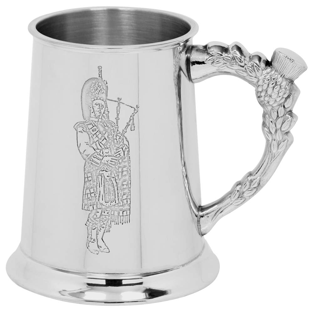 English Pewter Company Sheffield, England Women's Silver English Pewter Company 1 Pint Scottish Piper Pewter Tankard With Thistle Handle [Sg101]