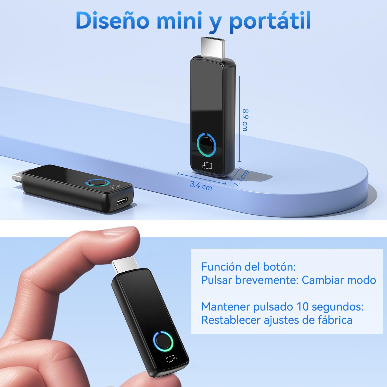 Adaptador HDMI Inalámbrico Tongtion 4K Ultra HD a 30Hz - Miracast, AirPlay, DLNA,Googel Cast- WiFi 5 GHz - Plug and Play para Smart TV, Proyector, PC, iPhone y Android