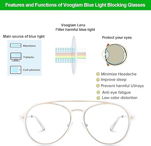 Miniatura 4 de VOOGLAM Gafas de bloqueo de luz azul aviador elegantes para hombres antifatiga ocular UV
