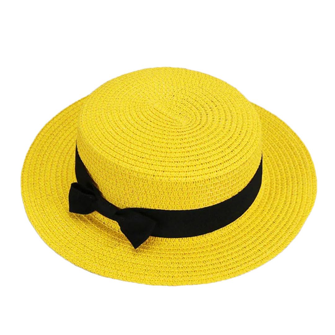 EYRMQWJPC Wide Brim Sun Hat, Women's Straw Sun Protection Panama Bucket Hat Multicolor Multiple Sizes(Yellow)