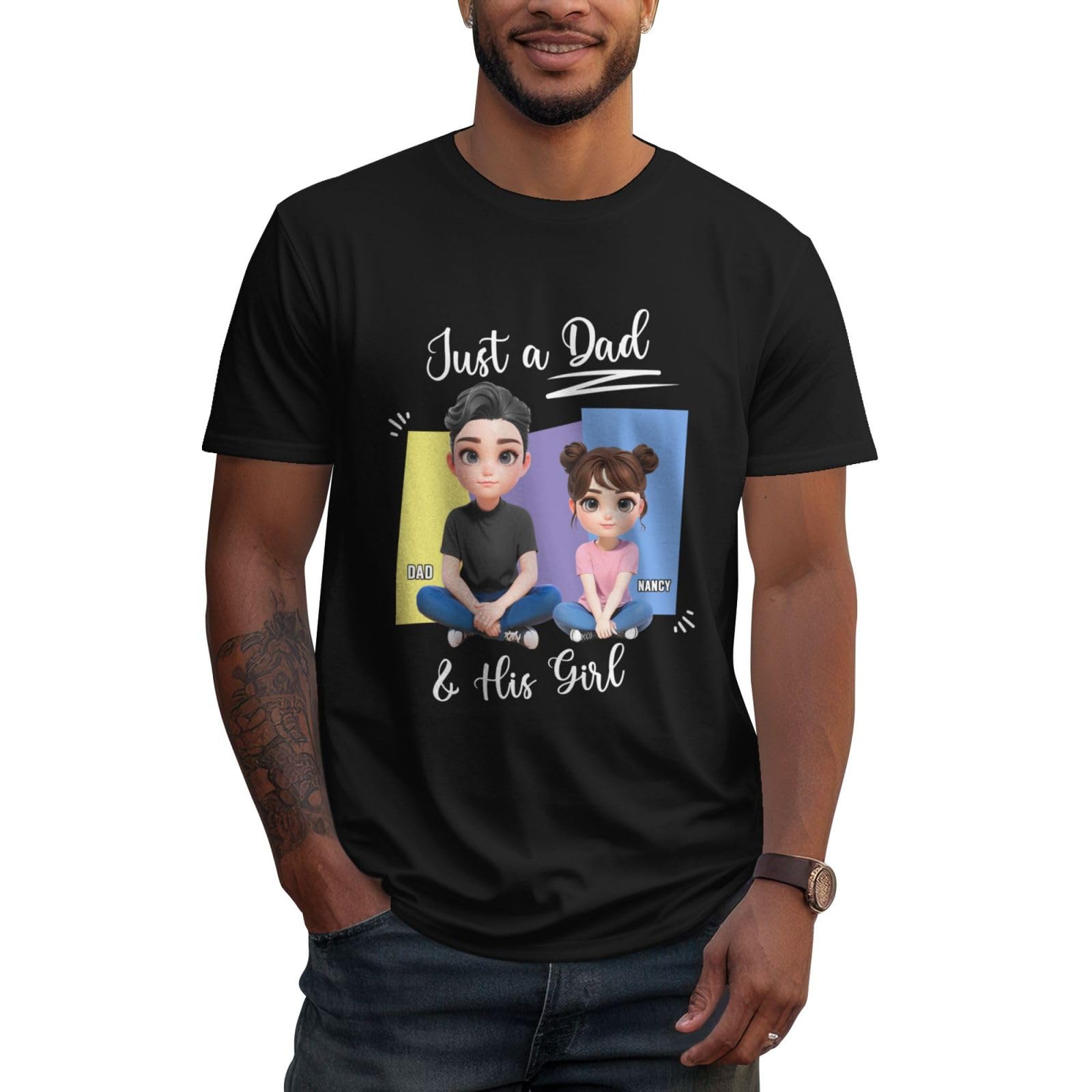 NOONATIVE Just A Dad and His Girl Personalized Shirt,Custom Tshirt with Portrait Kid Names,Fathers Day Shirts for Dad Papa Grandpa