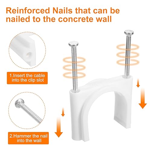 Miniatura 4 de uxcell Clips de cable con clavo de acero, 25 clips de cable de plástico de 1.181 in1.18 pulgadas, clips de cable Ethernet, clips de cable para