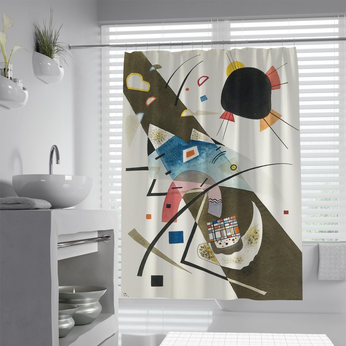 Olliar Home Shower Curtain Mid Century 180X180 Retro Abstract Geometric Geometric Vintage Classic Pattern Modern Home Decor Fabric Bath Curtain With Hook