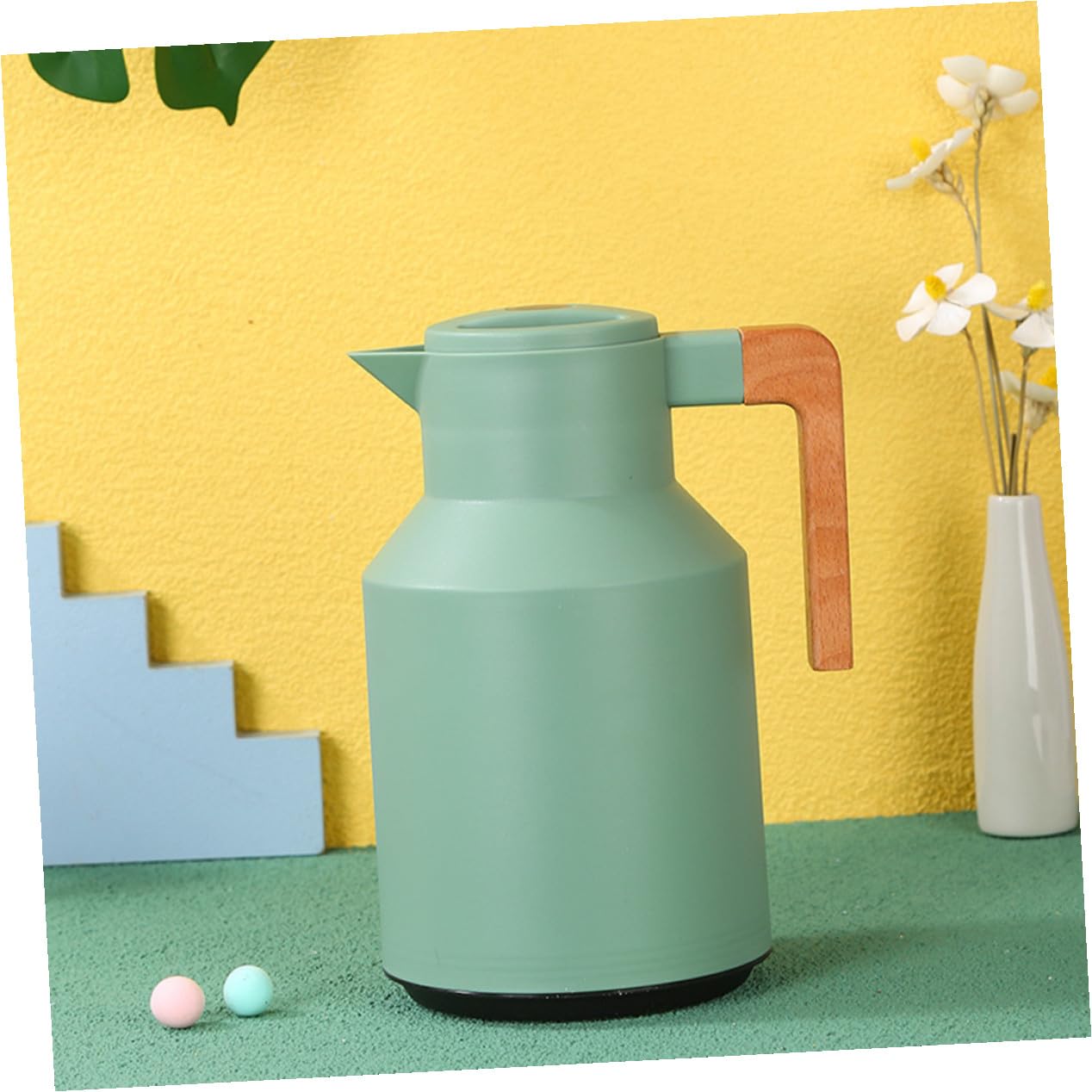 Botella Térmica Multiusos con Aislamiento Hermético Diseño Ergonómico con Mango de Madera para Agua Caliente el Hogar Portátil Dispensador Fácil de Usar