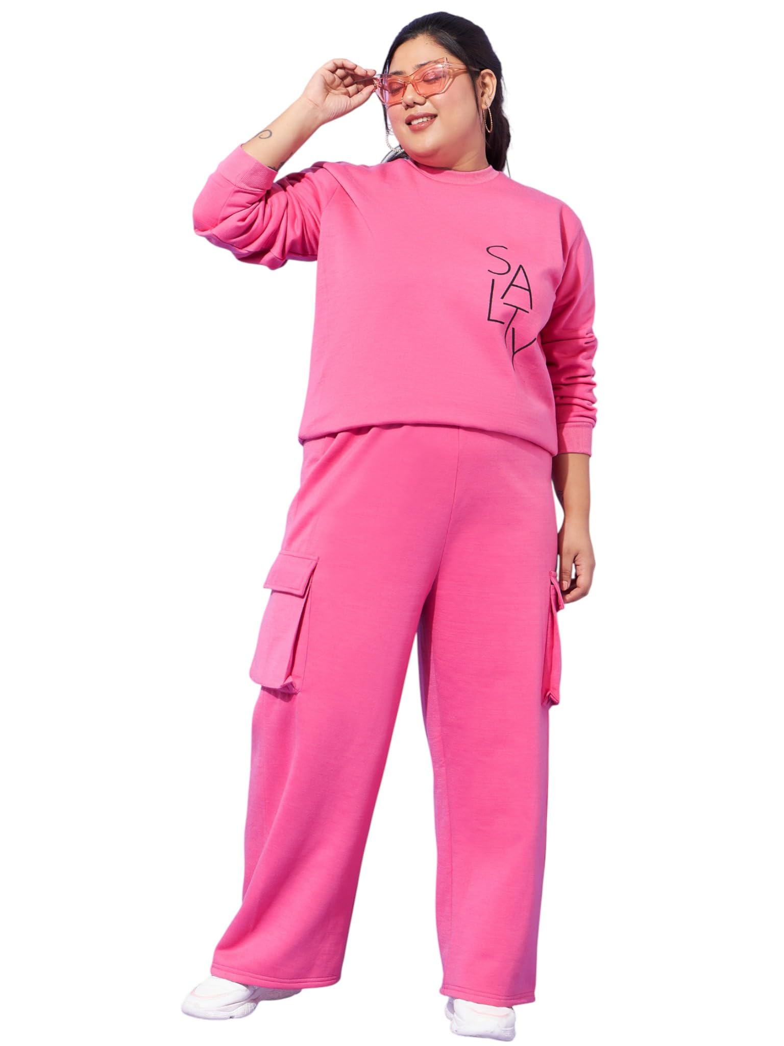 sassafras curve Women's Plus Size Fleece Salty Sweatshirt with Track Pants-picture-37