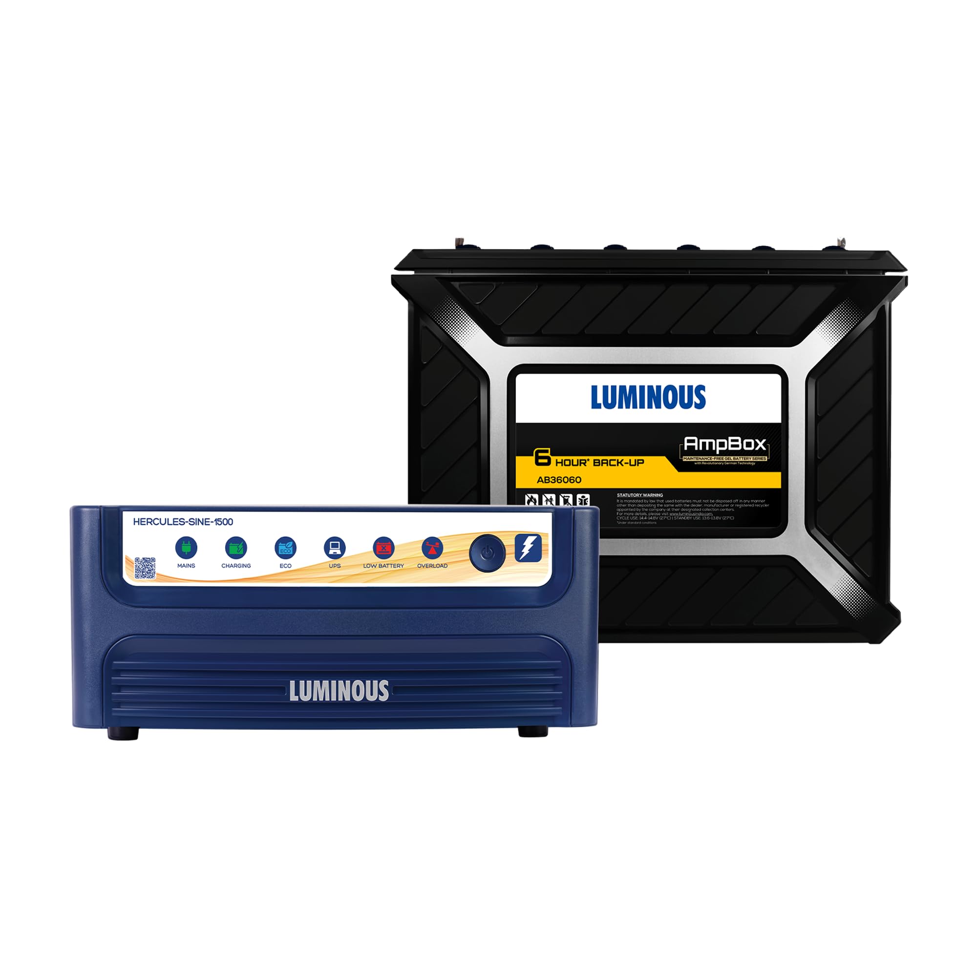 Luminous Hercules 1500+AMP Box AB36060 Combo - 1400VA/12V Pure Sine Wave Inverter & Gel Battery Combo | High Performance, 6hr Backup | Maintenance-Free | Warranty: 36 M (Inverter) and 60 M (Battery)-image-12