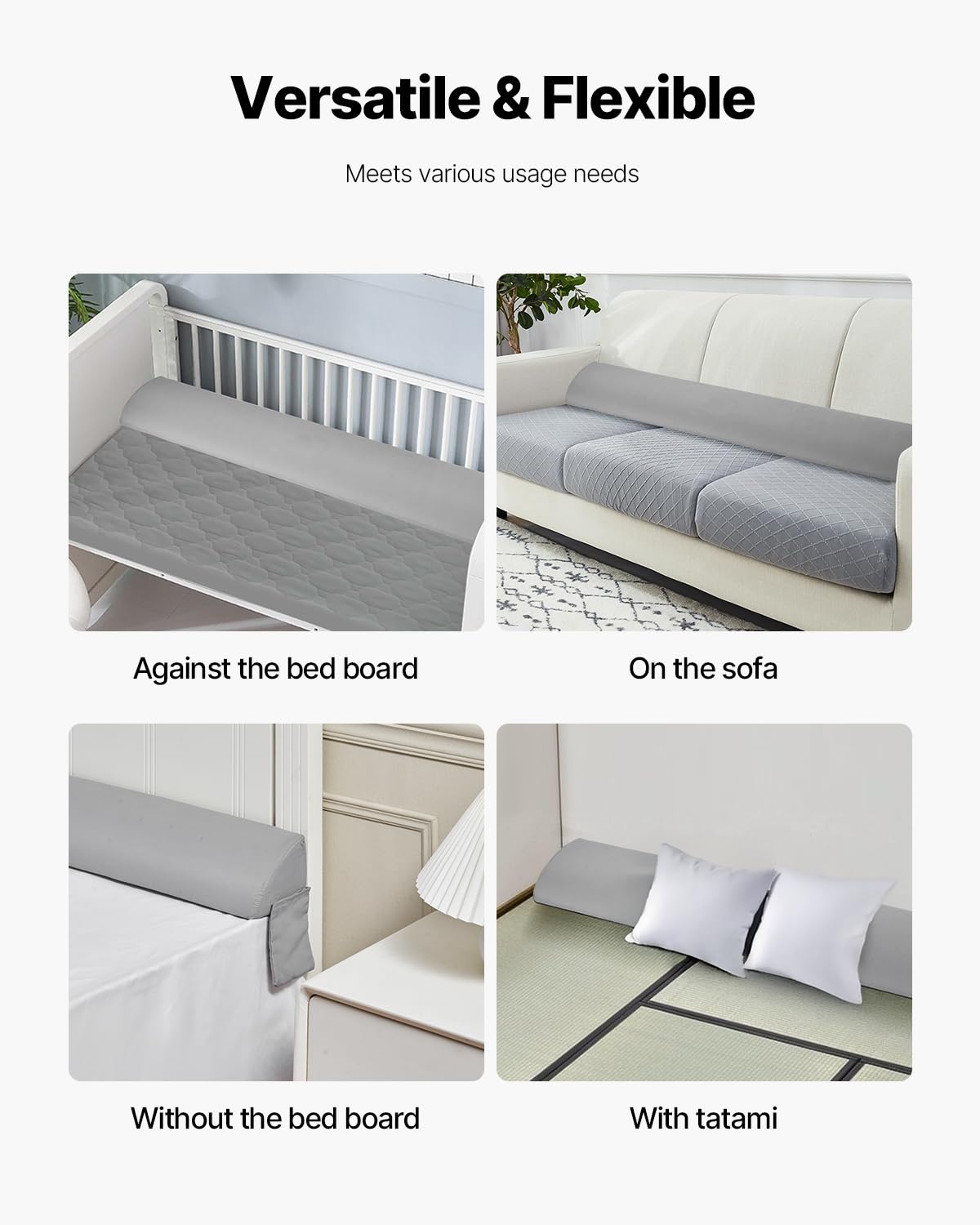 VEVOR Cuscino a Cuneo per Testiera Dimensioni King 193 x 15,2 x 11,5 cm, Cuscino Riempimento per Fessure tra Testiera e Materasso in Schiuma 25D con Tasca Laterale Supporto Schienale, Grigio