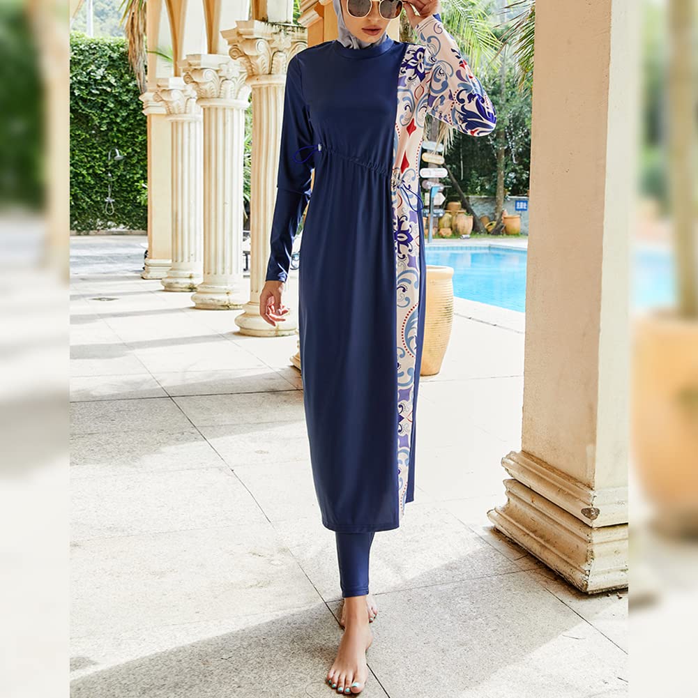Odizli Damen Muslimische Bademode Islamisch Burkini Langarm Schwimmoberteile Built in Bra+Schwimmhose+Hijab 3tlg Full Cover Badeanzug