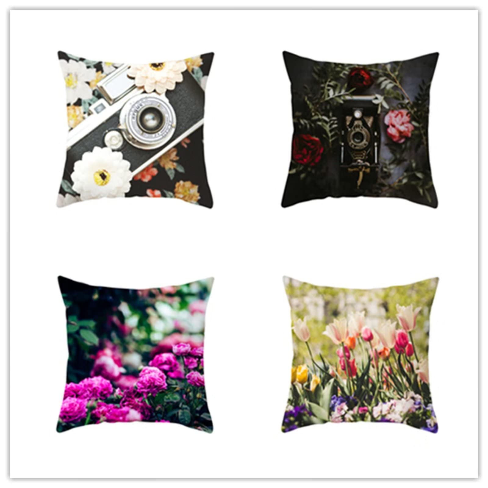 Amazon.co.jp: クッションカバー 4枚セット カメラフラワープラント
