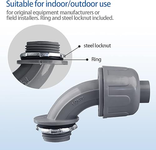 Miniatura 2 de Conector de conducto eléctrico de 90 grados no metálico hermético a líquidos de 1-12 pulgadas, listado UL, (2 unidades) (1-12 pulgadas 90d)