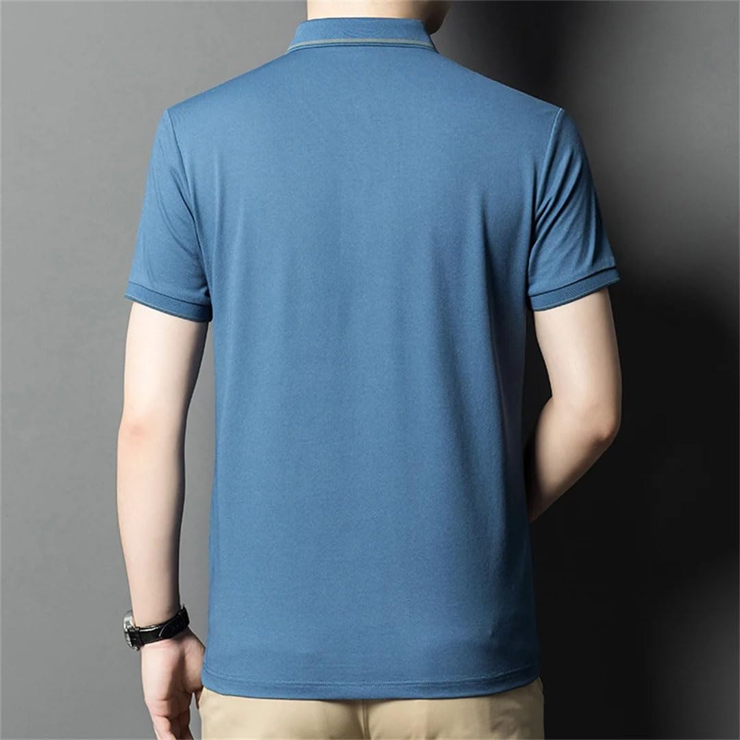 Polo clásico de manga corta con solapa y media manga para hombre, color liso, azul marino, XL