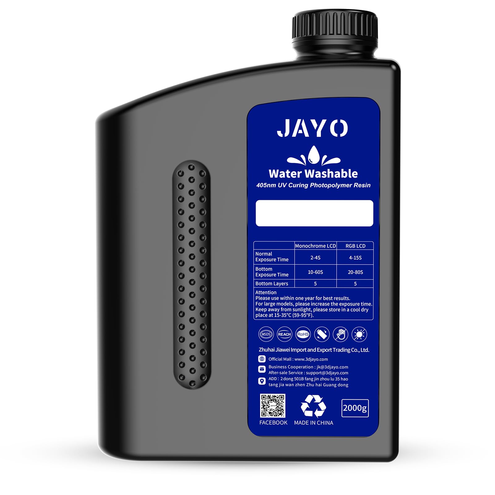 JAYO Zmywalna żywica do drukarki 3D, 2 kg, szybkoschnąca żywica 3D, do drukarki 3D 4K/6K/8K LCD/DLP/SLA, standardowa, fotopolimerowa utwardzana wodą, szara, 2000 g