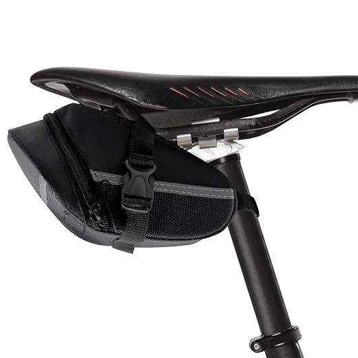 Sacoche de Selle Vélo, Sacoche VTT Étanche et Expandable avec Bande Réfléchissante, Sac de Rangement Arrière pour Vélos de Route et Montagne, Noir
