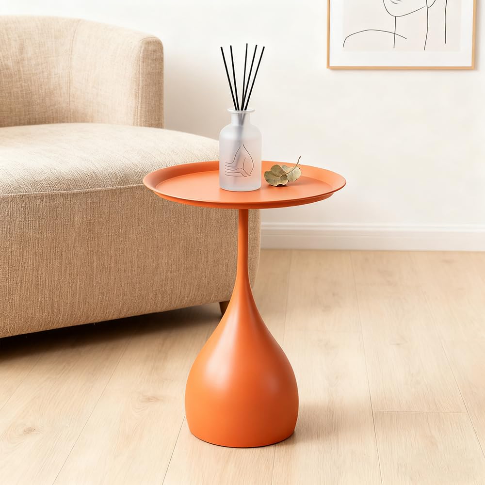Small End Table Round Side Tables Living Room, Metal Coffee Accent Table | Boho Decor Drink Table, Modern Bedside Nightstand for Bedroom, Mid Century Sofa Table for Couch Outdoor Patio Yard Balcony