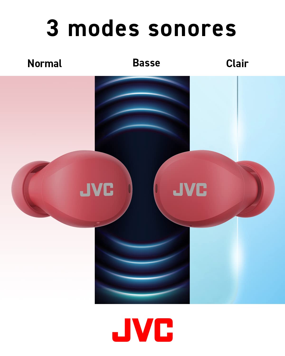 JVC Mini casque sans fil Gumy - Casque Bluetooth (5.1) petit et léger, avec 3 modes audio, résistance à l'eau (IPX4) et batterie 23 heures. Écouteurs pour le sport et la maison - HA-Z66T-R