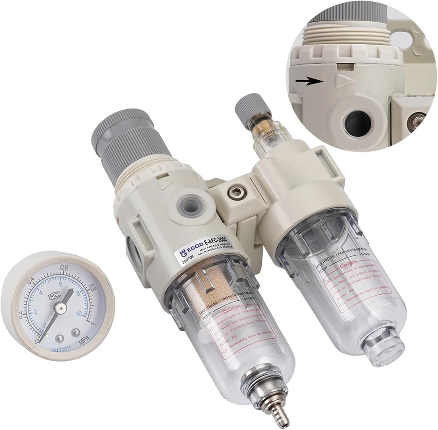 1pcs AFC2000 Compressed Air Compressor Water Filter Drain Air Gas Component Processor Treadment Pneumatic Tool Tools G1/4(AFC2000-2xPC10-G02)