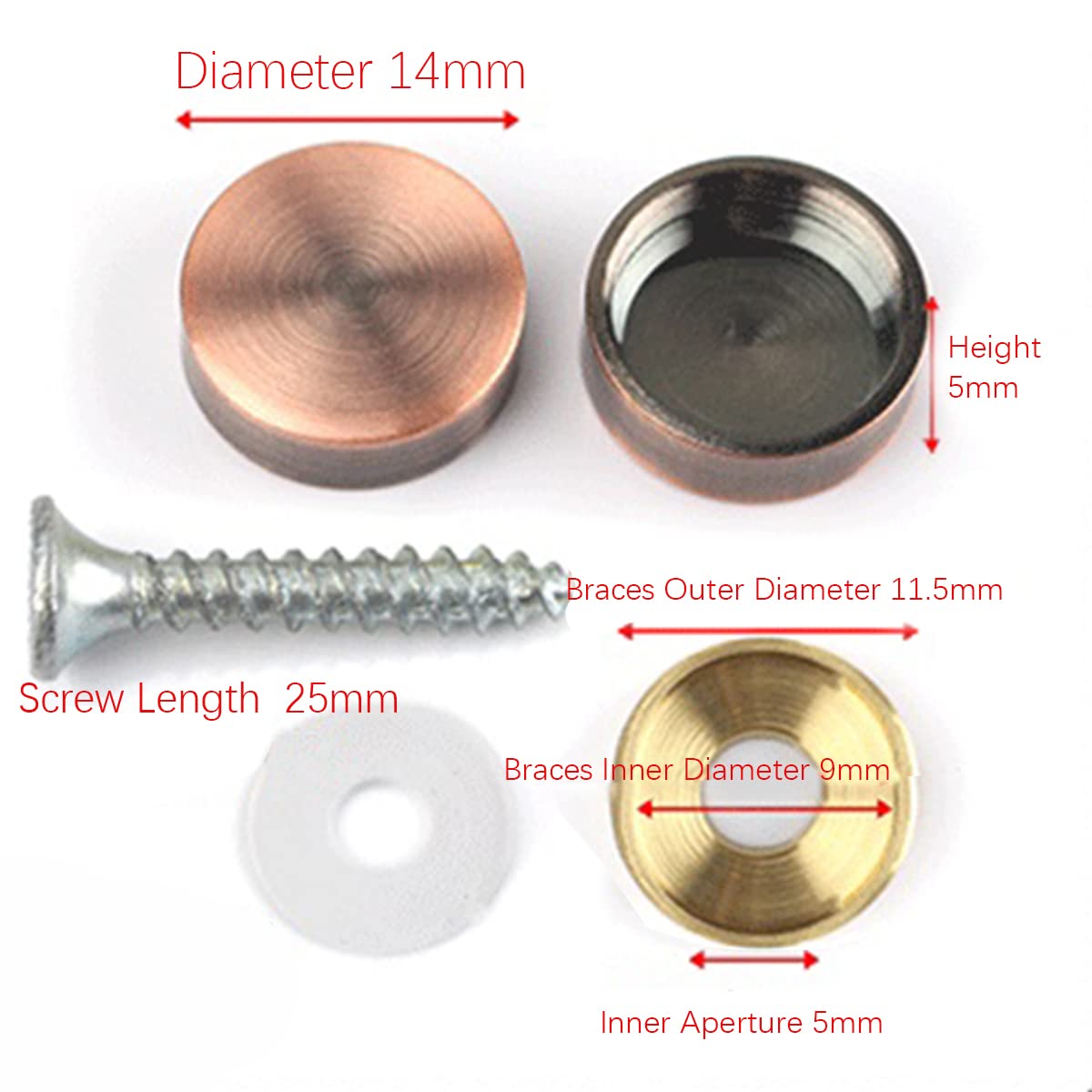 Unifizz Mirror Screws, 14mm Copper Mirror Nails with Decorative Caps - Image 2