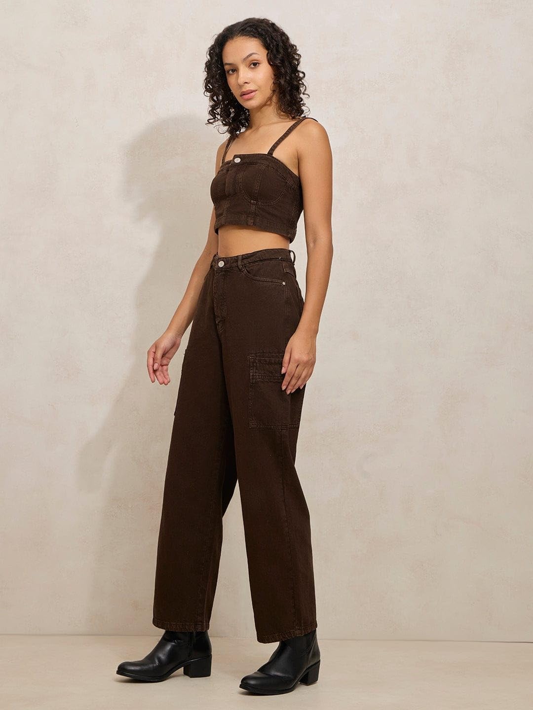 SHOWOFFFF Edition Women's Brown Denim Co-ords Set with Crop Jacket-IM-11614-15-13_Brown_M 2