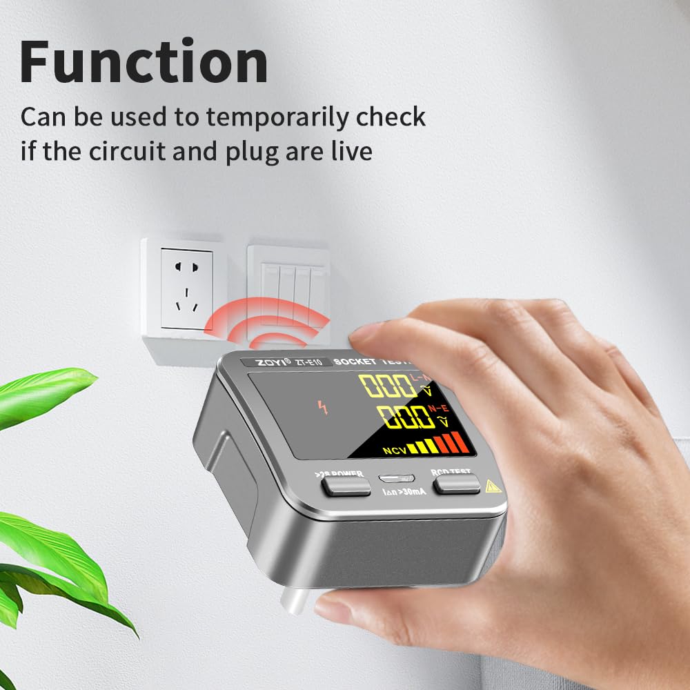 ZOYI E10 Mains Wiring Socket Tester, Live Voltage & Wiring Display, Colour LCD, Non-Contact Voltage Detector, Audible Alert - Image 3