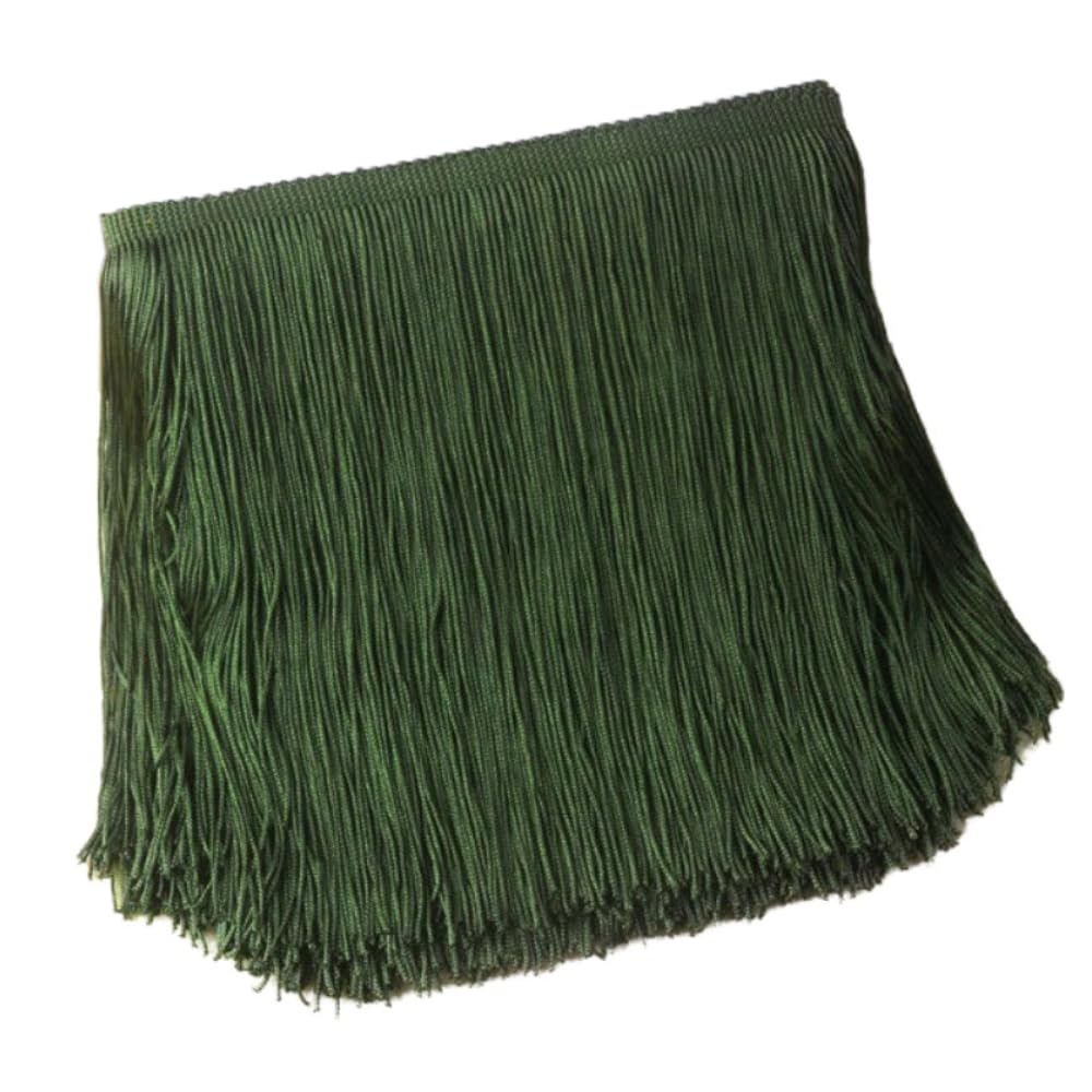 Blausky 15 cm x 5 m Wide Tassel Fringe Trim Dance Fringe Cut Fringe Silky Fringe Ribbon Decorative Ribbon Fringe Trim Ribbons for Sewing, for Latin Dress, Lingerie Curtains, Army Green