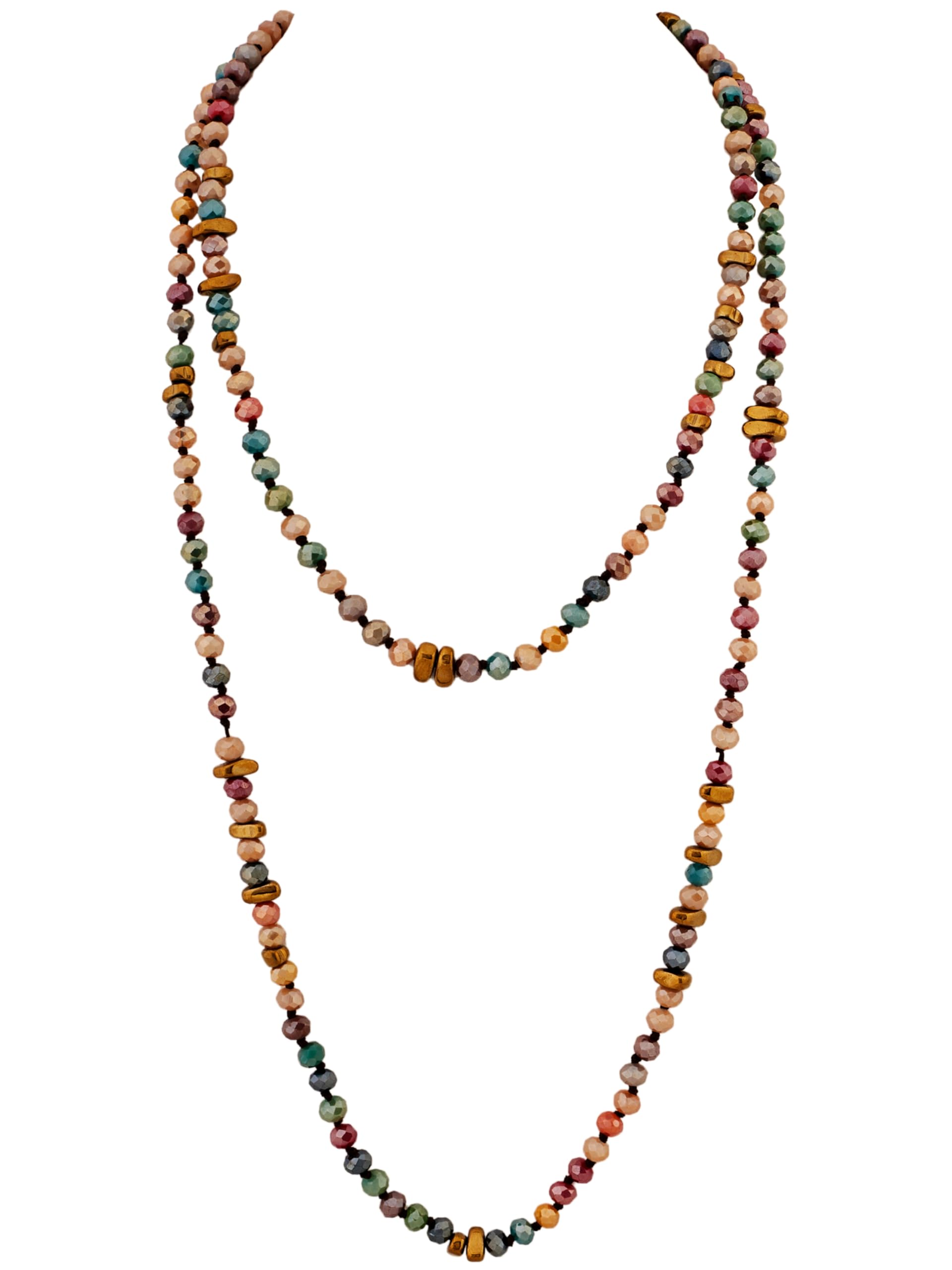 MINACHI Colorful Irregular Beaded Long Necklace, Coated Reflective Glass Beads, Bohemian Vintage Chunky Costume Jewelry for Women