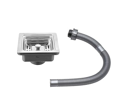 Fossa Square Shaped Premium Stainless Steel PVC Kitchen Sink Coupling for Home - Matte Finish, Rust-Free, Corrosion-Resistant, Durable 4.5 Inches Silver (Square Coupling with Waste Pipe)