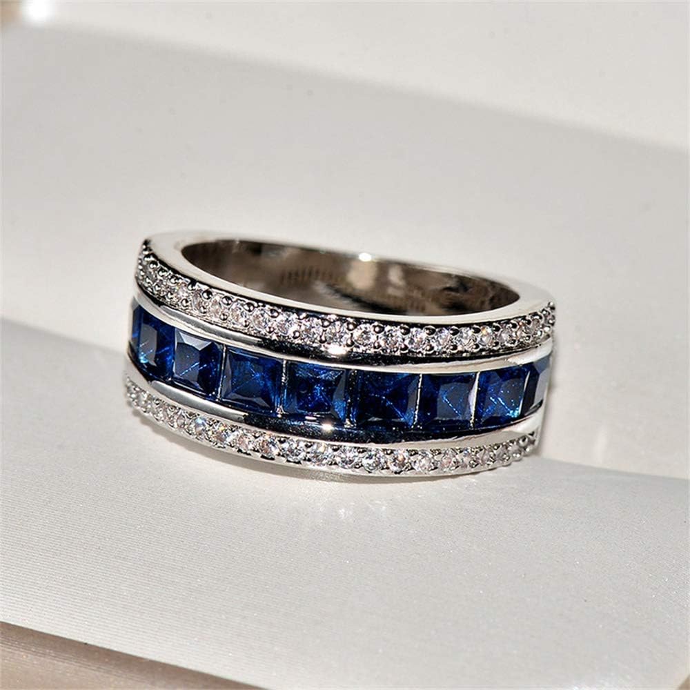 TZ WayTZ.1 Fashion 18K Gold Plated Natural Sapphire Ring Square Cubic Zirconia Promise Rings CZ Classical Full Diamond Ring Eternity Engagement Wedding Band Ring for Women