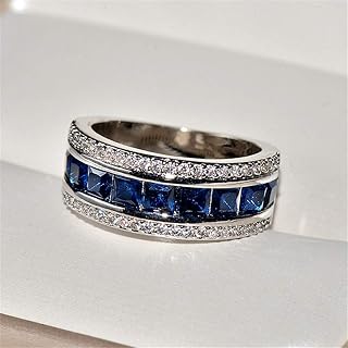 TZ.1 Fashion 18K Gold Plated Natural Sapphire Ring Square Cubic Zirconia Promise Rings CZ Classical Full Diamond Ring Eternity Engagement Wedding Band Ring for Women
