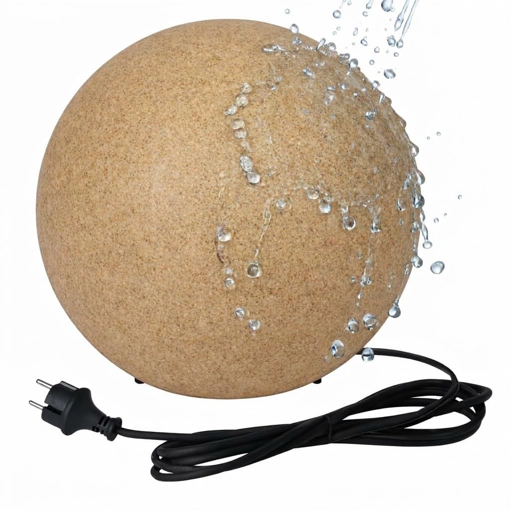 Kugellampen für Außen 30 cm Sandstein IP65, Garten Kugelleuchte E27 ohne Leuchtmittel, Wetterfest mit 3 m Kabel, Leuchtkugel Outdoor LL BELO