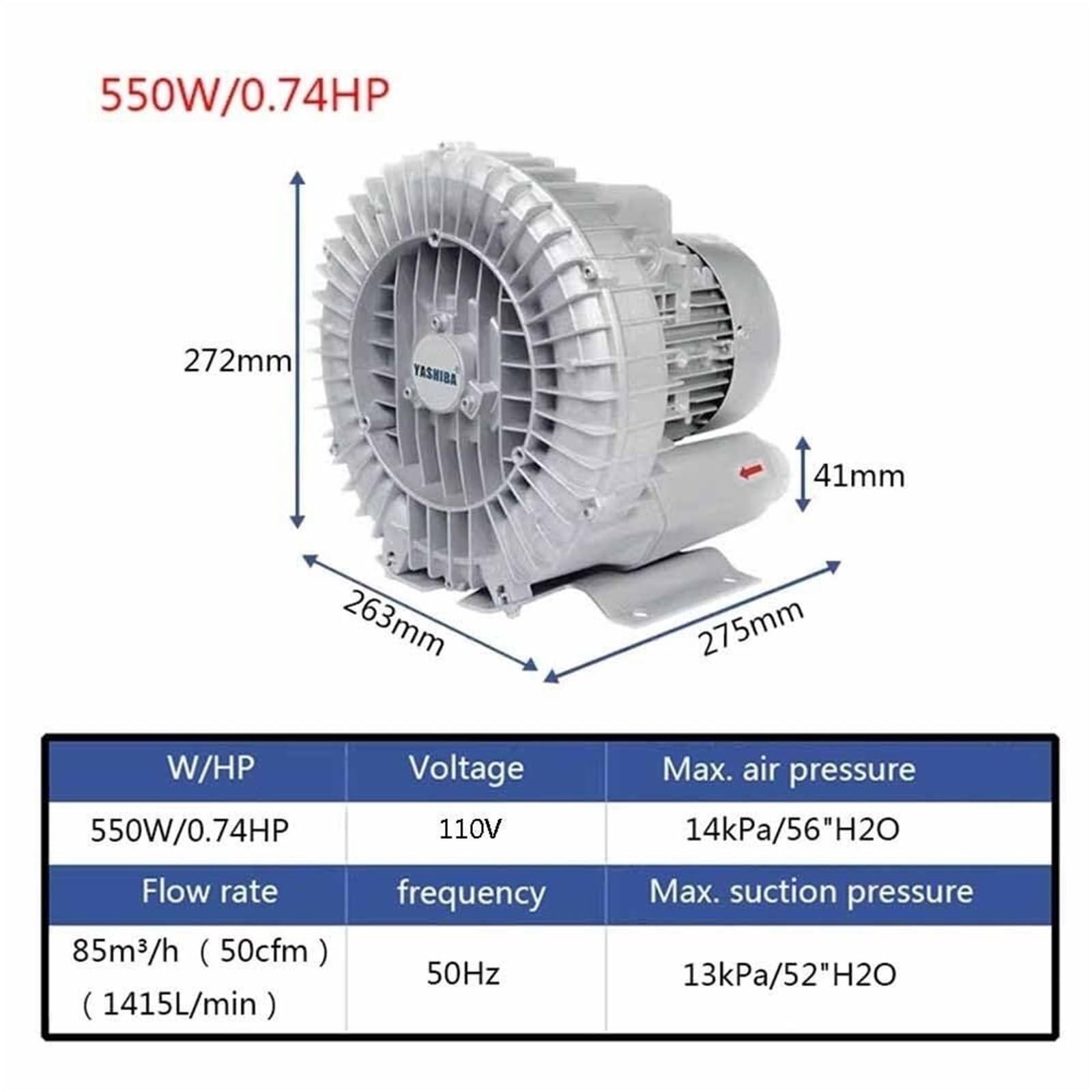 Soplador regenerativo de anillo de vórtice de alta presión para soplado de aire y succión 110 V 50 Hz bomba de aire industrial para sistemas de vacío