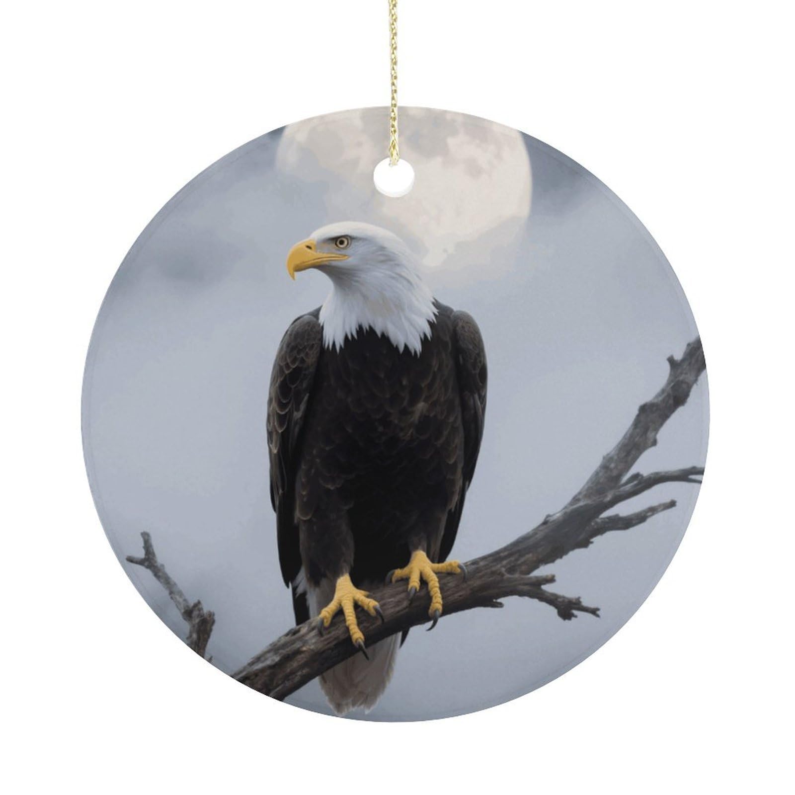 Personalized Christmas Ornaments 2025 Ceramic Hanging Eagle Full Moon Ornaments with Gold String Double-Sided Vintage Holiday Decorations for Tree Mantel Tabletop Xmas Party Favors