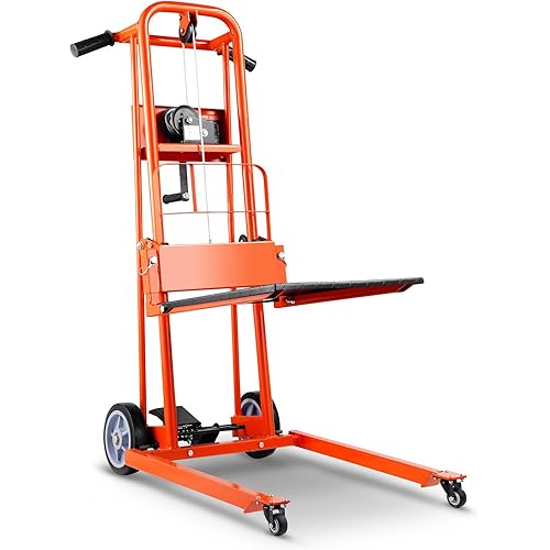 VEVOR Material Lift Winch Stacker, 330 lbs Capacity Hand Winch Lift Truck, 42.9 inch Lifting Height, Multifunctional Manual Pallet Truck Dolly with Swivel Casters & Lift Plate